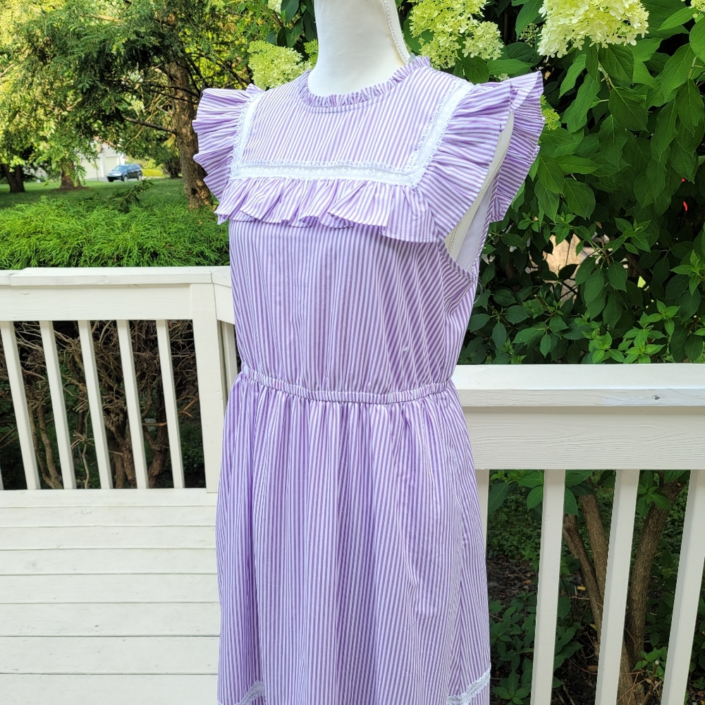 J Crew Tiered Ruffle Dress Stripe Rustic Purple - Picture 4 of 10